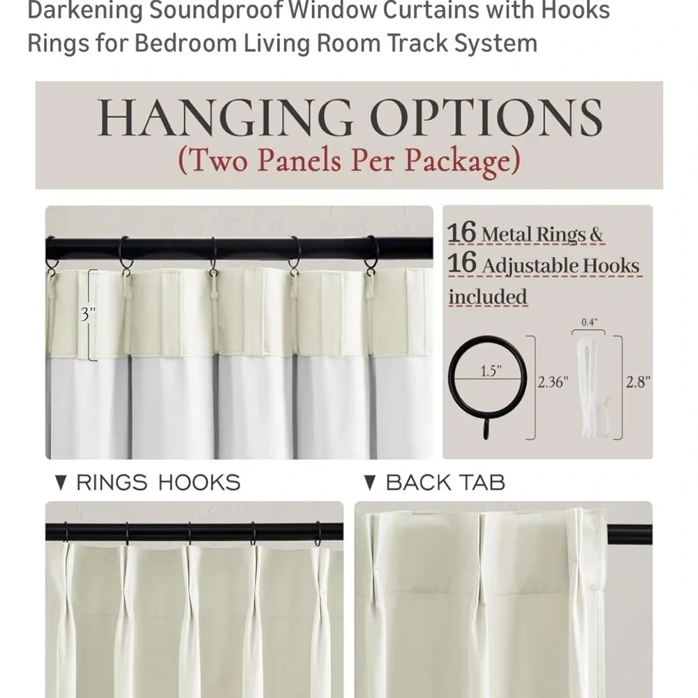 Ivory White Pinch Pleated Complete Blackout Curtains & Drapes 102 Inch lgth 071
